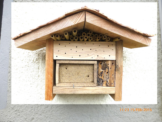 Wildbienenhaus mit geschütztem